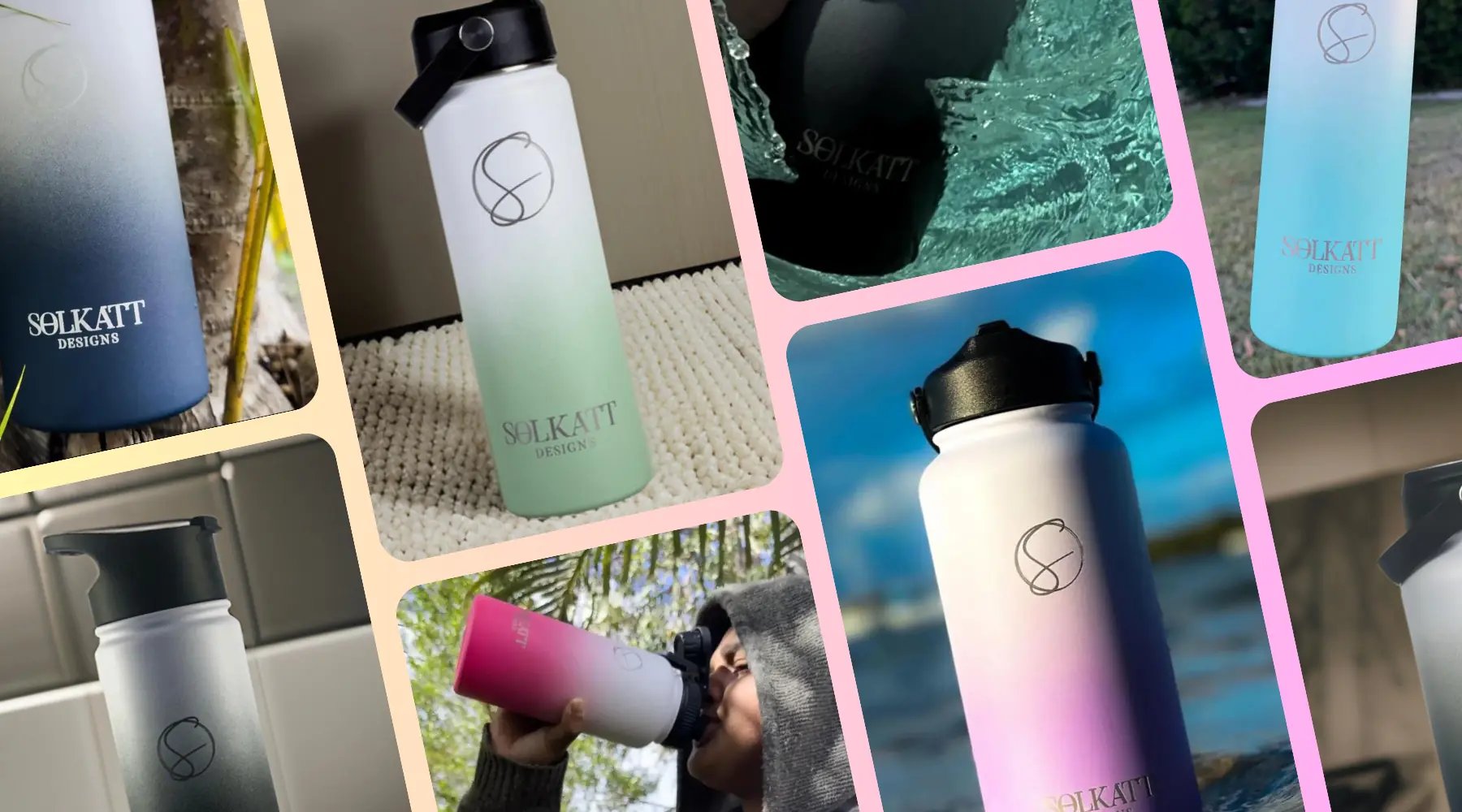 solkatt designs stainless steel water bottles our whole range tradie pastel pink purple lilac black