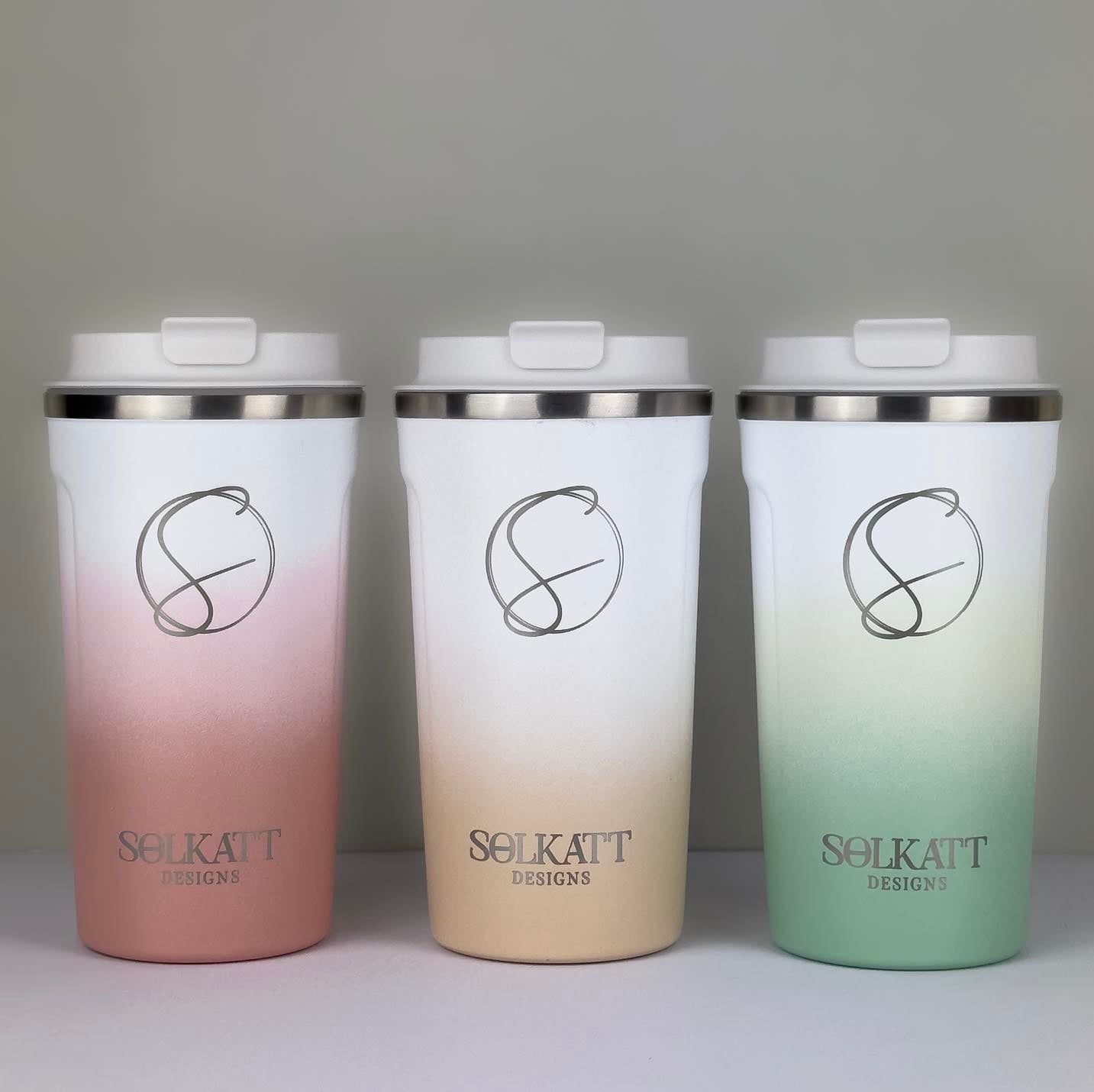 Stainless Steel 500ml / 17oz Double Walled Vacuum Insulated Travel Cups - Solkatt Designs 