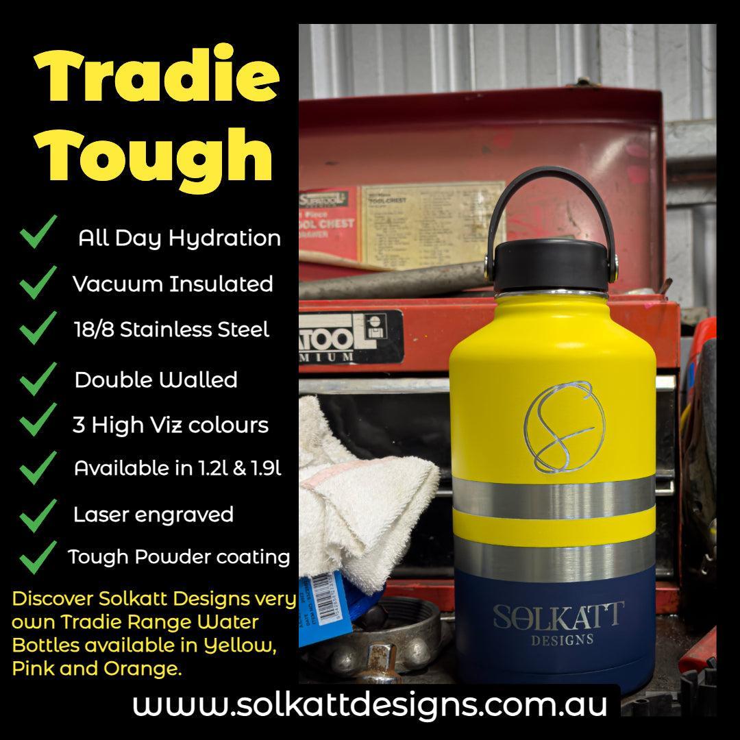 Yellow Tradie insulated steel water bottle Solkatt Designs Australia