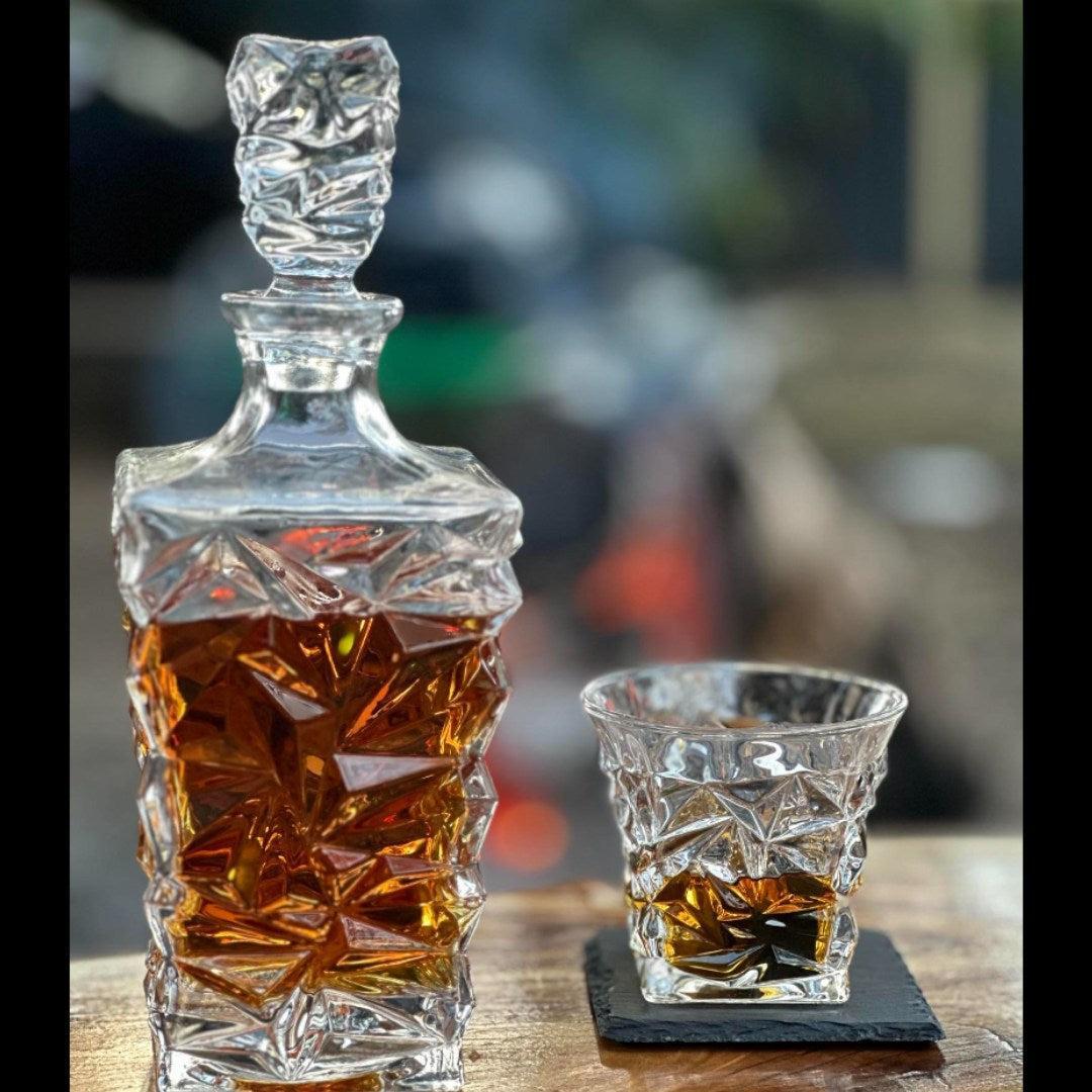 Jagged Edge Whisky Decanter matching Glass set Solkatt Designs