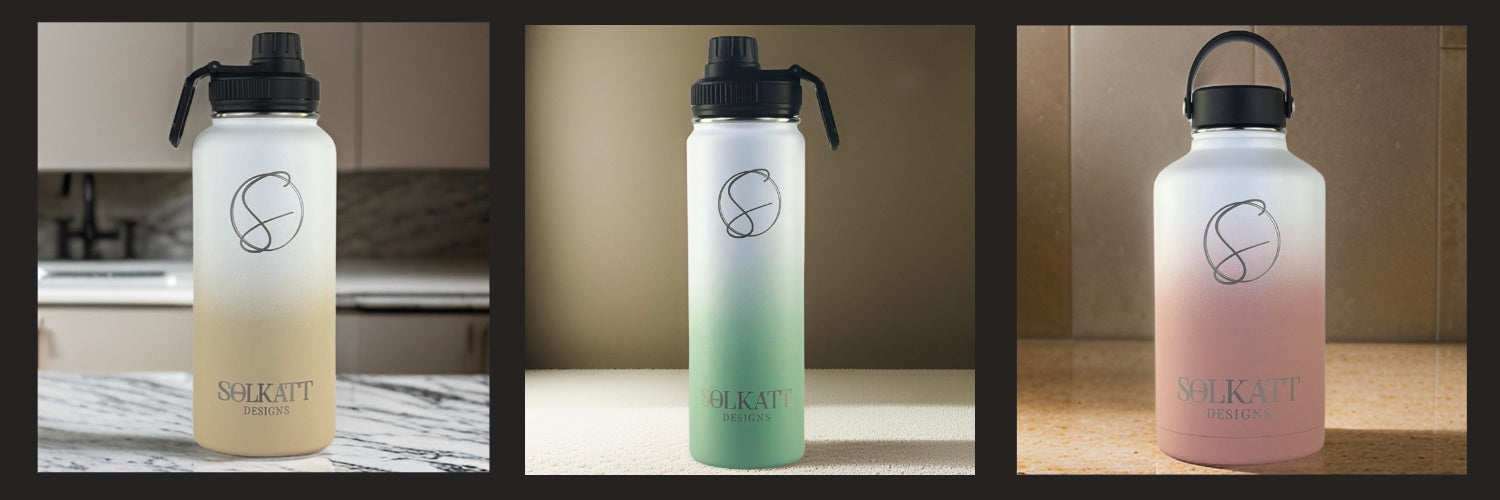 Solkatt Designs Signature range water bottles travel cup can bottle cooler