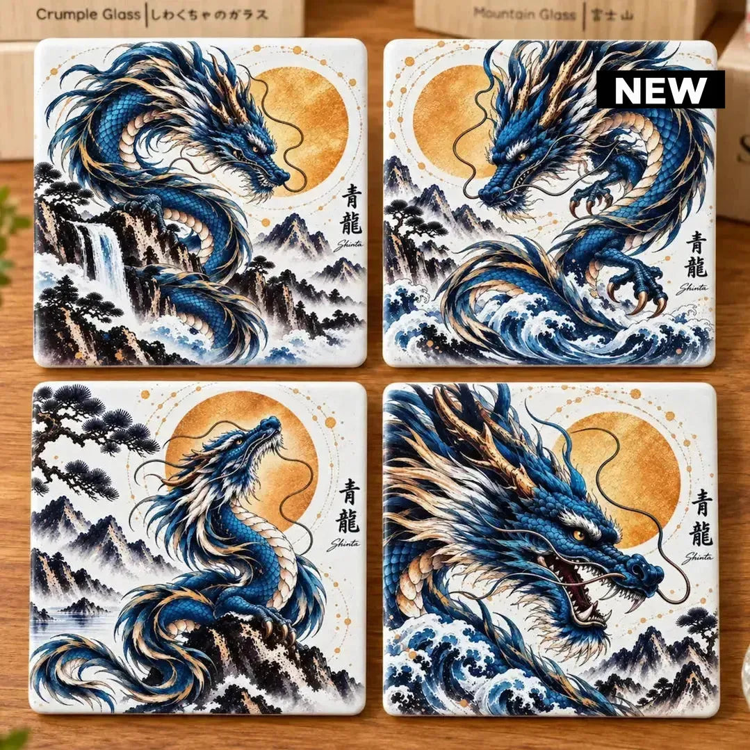 Azure Dragon Ceramic Coaster Set – Set of 4 - Solkatt Designs