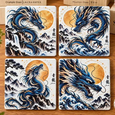 Azure Dragon Ceramic Coaster Set – Set of 4 - Solkatt Designs
