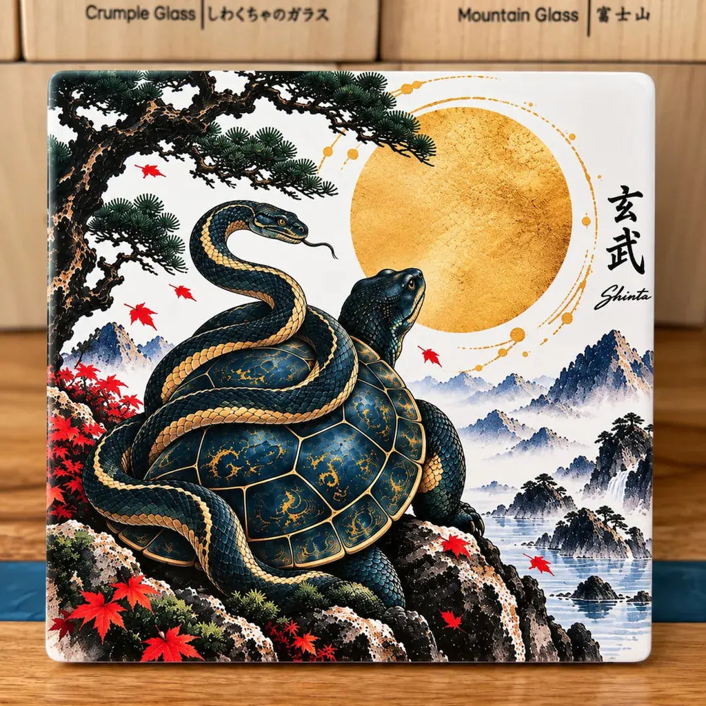 Black Tortoise & Snake Ceramic Coaster Set – Set of 4 - Solkatt Designs