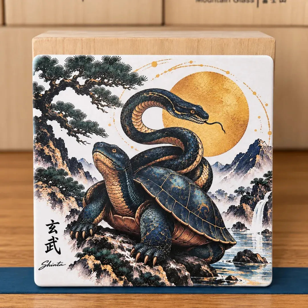 Black Tortoise & Snake Ceramic Coaster Set – Set of 4 - Solkatt Designs