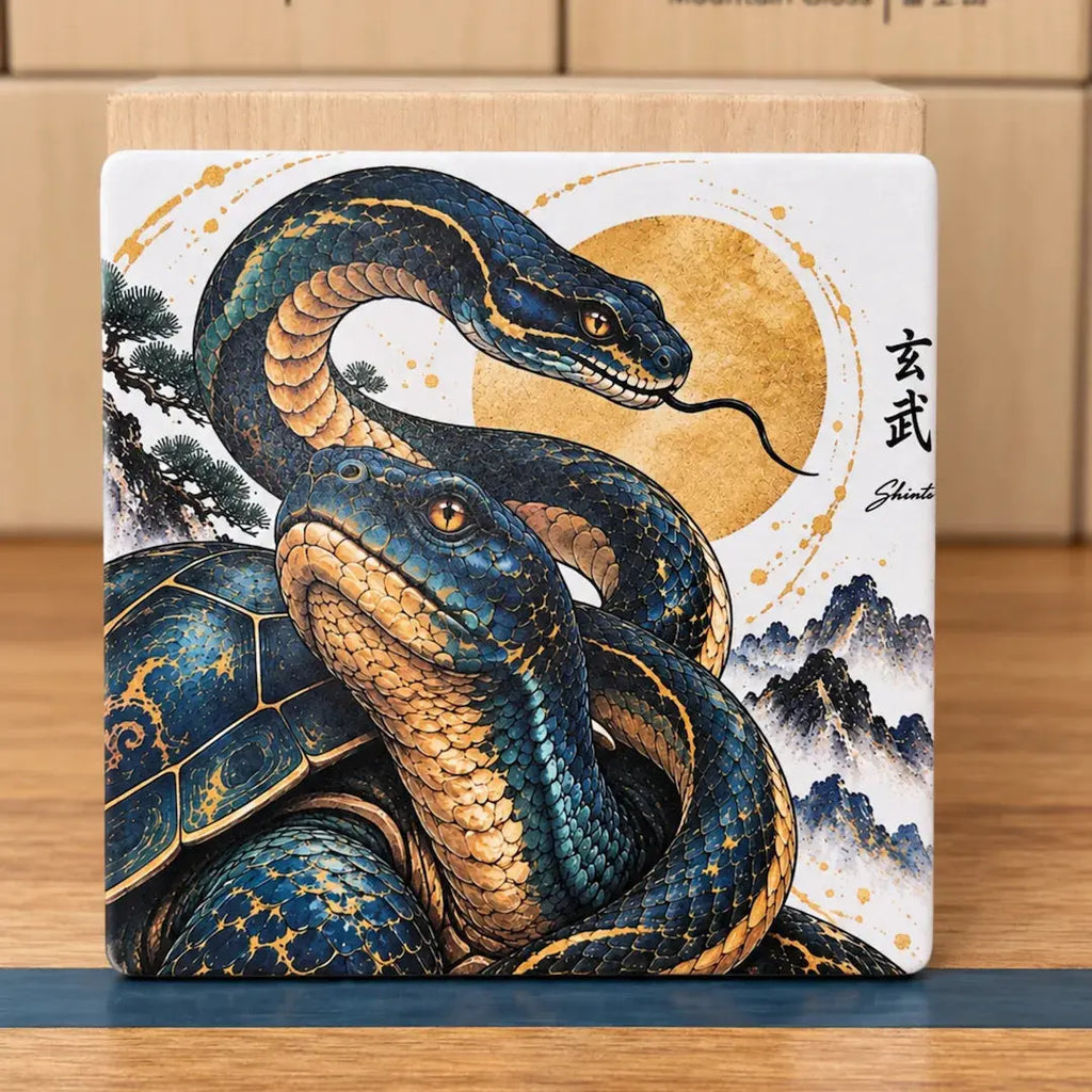 Black Tortoise & Snake Ceramic Coaster Set – Set of 4 - Solkatt Designs