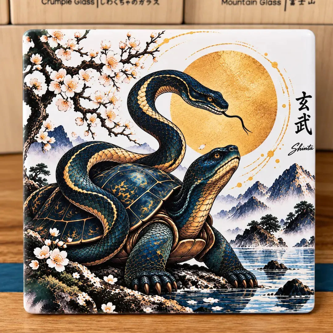 Black Tortoise & Snake Ceramic Coaster Set – Set of 4 - Solkatt Designs