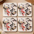 Stillness Collection koi and lotus Japanese-inspired MDF coaster set of 4 with original sumi-e style artwork - Solkatt Designs