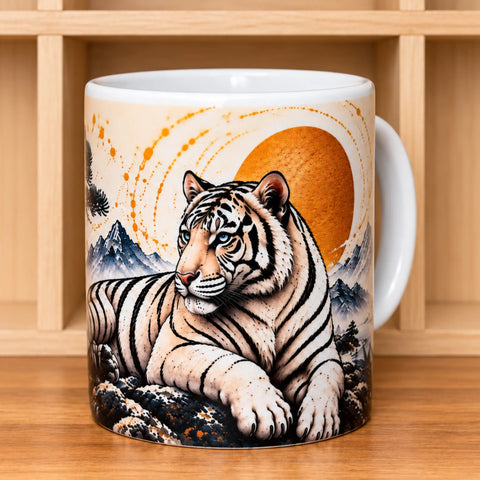 White Tiger Ceramic Coffee Mug – 325ml - Solkatt Designs