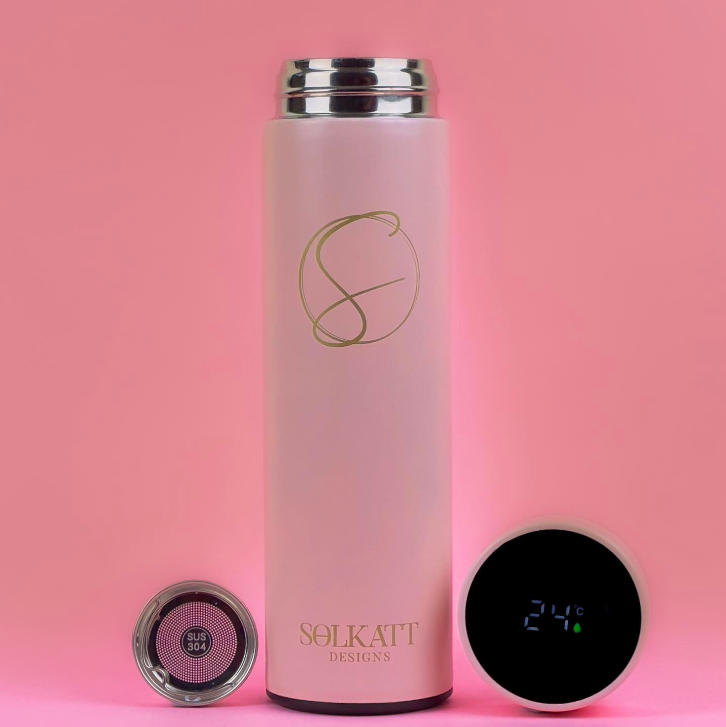 LED Double Walled Thermal Insulated Stainless Steel Flask Pastel Pink