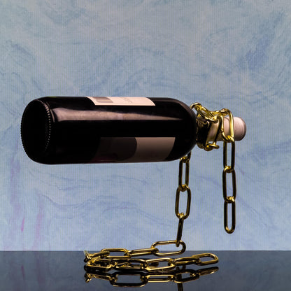 Metal Chain Links Wine Bottle Holder Rack Gold