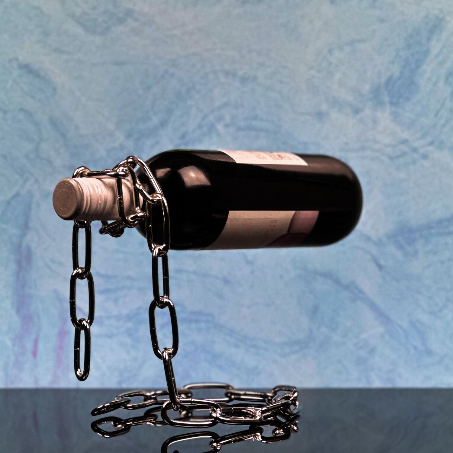 Metal Chain Links Wine Bottle Holder Rack Silver