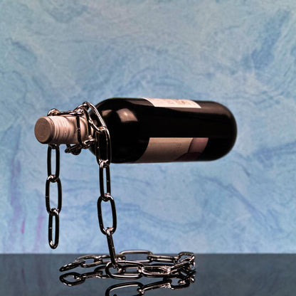 Metal Chain Links Wine Bottle Holder Rack Silver