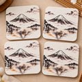 Stillness Collection Mount Fuji Japanese-inspired MDF coaster set of 4 with original sumi-e style artwork - Solkatt Designs