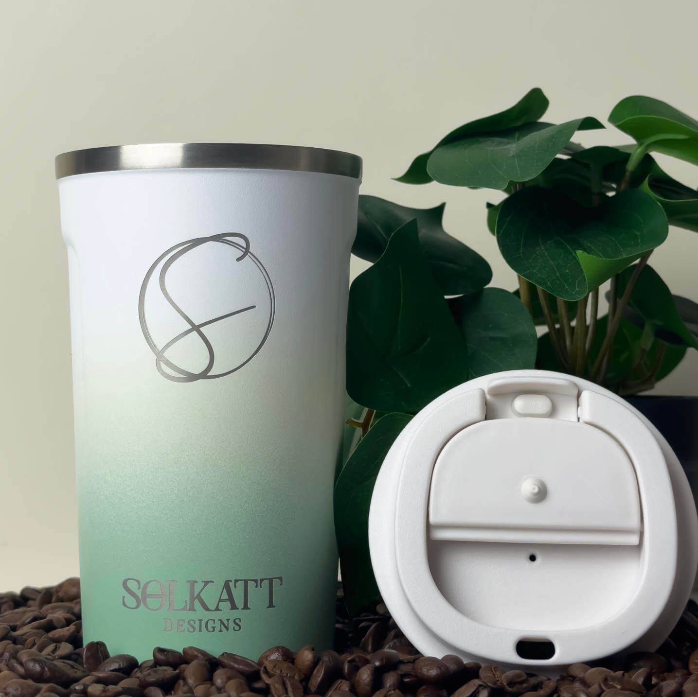 solkatt designs Peppermint dream pastel green stainless steel travel cup ombre solkatt designs 500ml ombre vacuum sealed