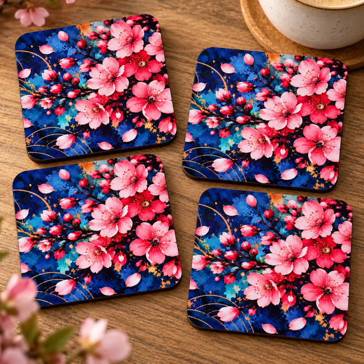Sakura Afterglow – Japanese Cherry Blossom Drink Coasters (Set of 4)