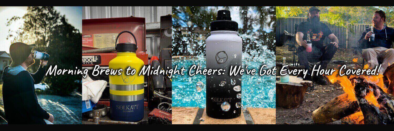 Stainless steel drink water bottle tradie range best water bottle travel cup stubby bottle can cooler solkatt designs