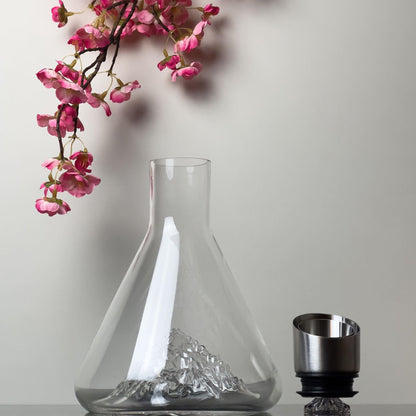 The Everest Wine Decanter Hand Blown Glass With Filter Aerator Lid Stainless Steel