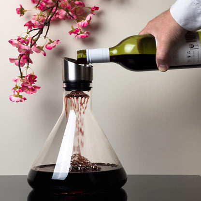 The Everest Wine Decanter Hand Blown Glass With Filter Aerator Lid Stainless Steel