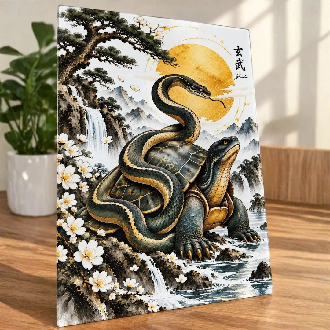 Black Tortoise & Snake Tempered Glass Cutting Board – 27.8 × 19.1cm - Solkatt Designs
