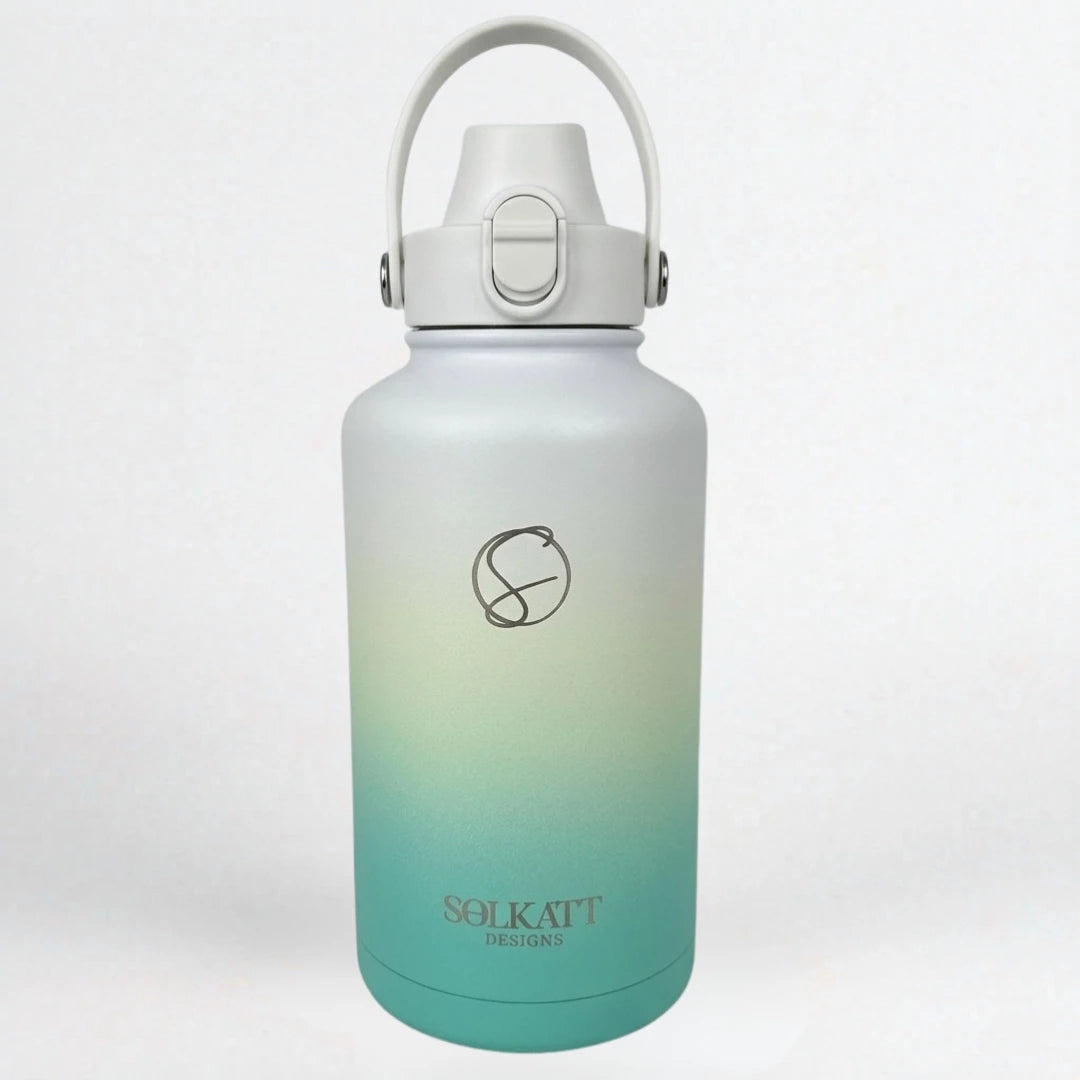 Ocean Aqua Insulated Water Bottle - 1.9L (64oz) Stainless Steel - Solkatt Designs 