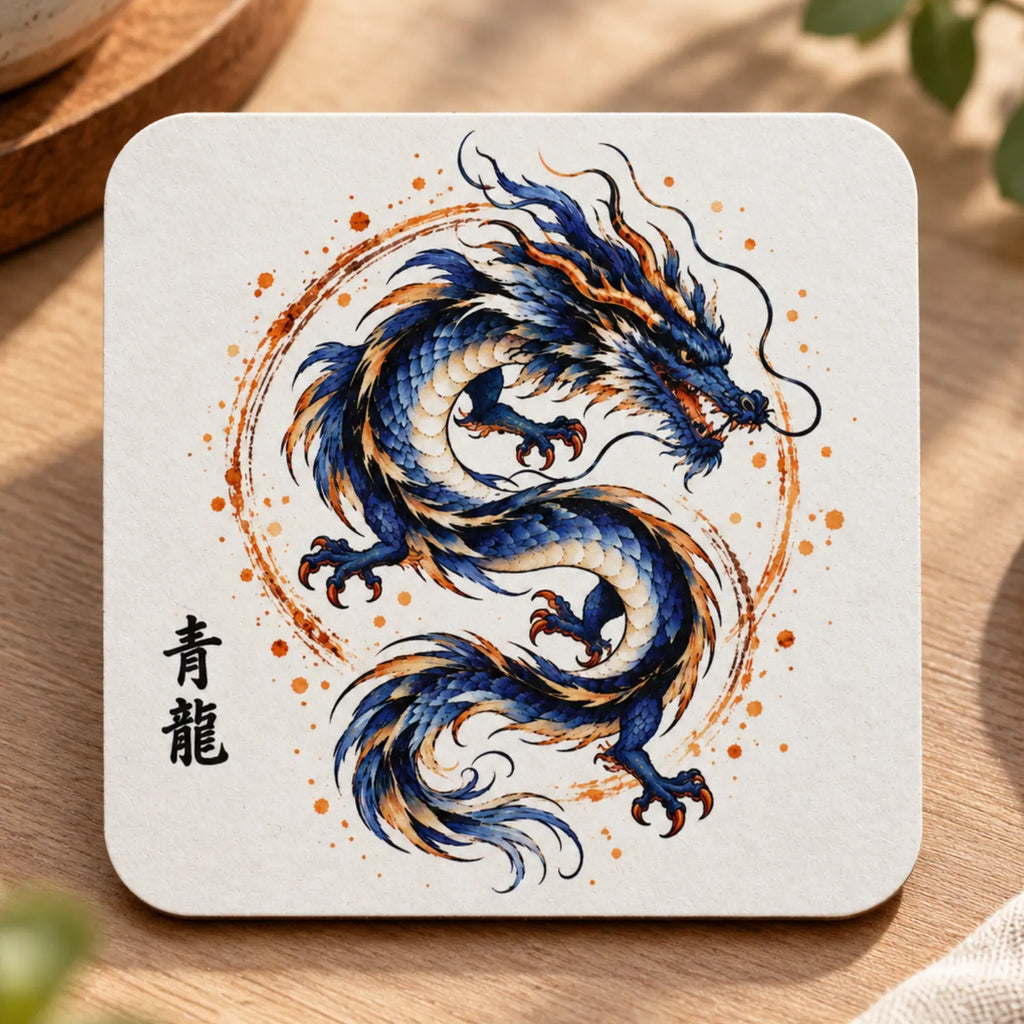Japanese Drink Coasters Set of 4 – Minimalist Mythical Creatures - Solkatt Designs