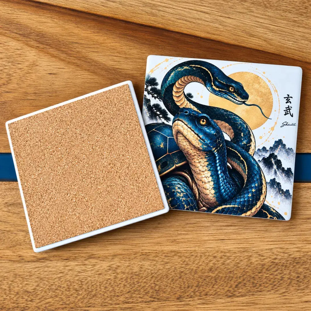 Black Tortoise & Snake Ceramic Coaster Set – Set of 4 - Solkatt Designs
