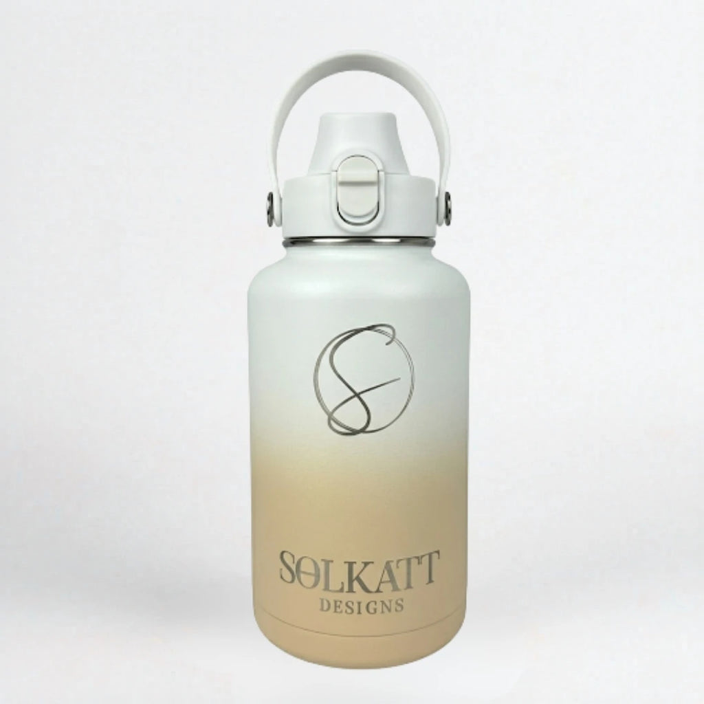 Pastel Beige Insulated Water Bottle - 1.9L (64oz) Stainless Steel - Solkatt Designs 