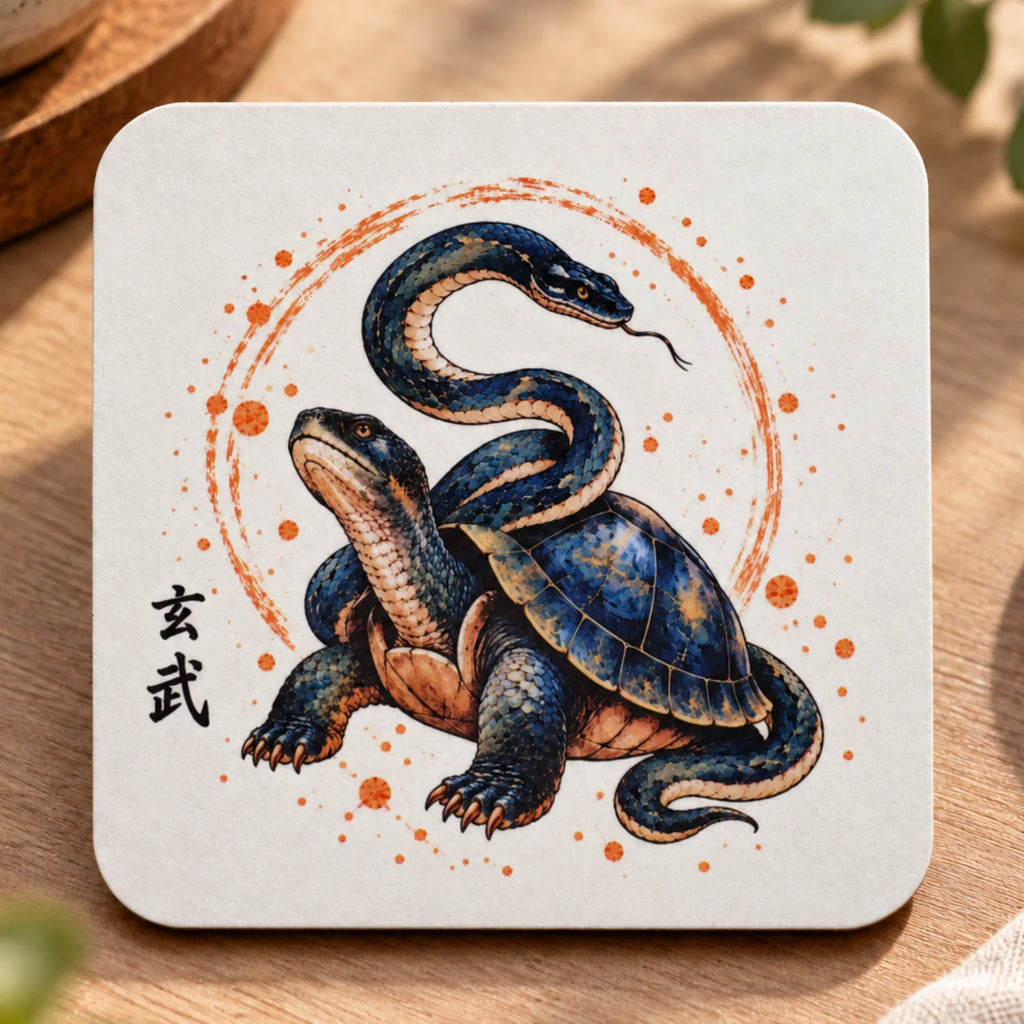 Japanese Drink Coasters Set of 4 – Minimalist Mythical Creatures - Solkatt Designs