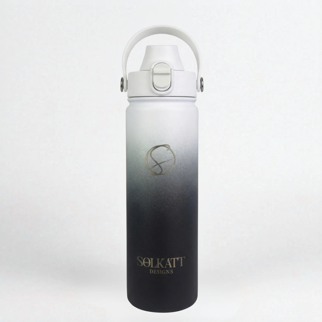 Midnight Black Insulated Water Bottle - 650ml (22oz) Stainless Steel - Solkatt Designs 