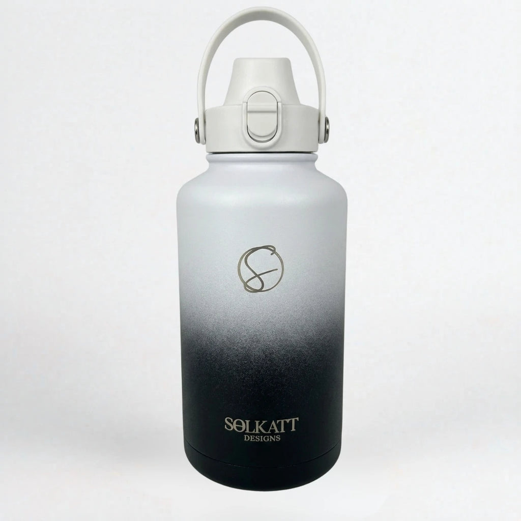 Midnight Black Insulated Water Bottle - 1.9L (64oz) Stainless Steel - Solkatt Designs 