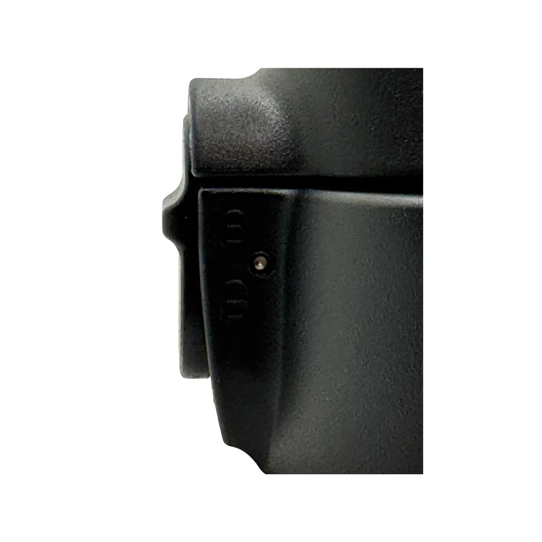 Macro shot of the secure sliding lock on a black solkatt designs drink bottle lid for leak protection