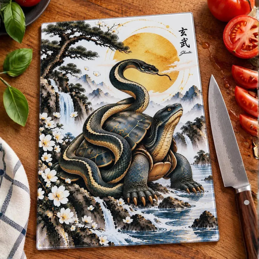 Black Tortoise & Snake Tempered Glass Cutting Board – 27.8 × 19.1cm - Solkatt Designs