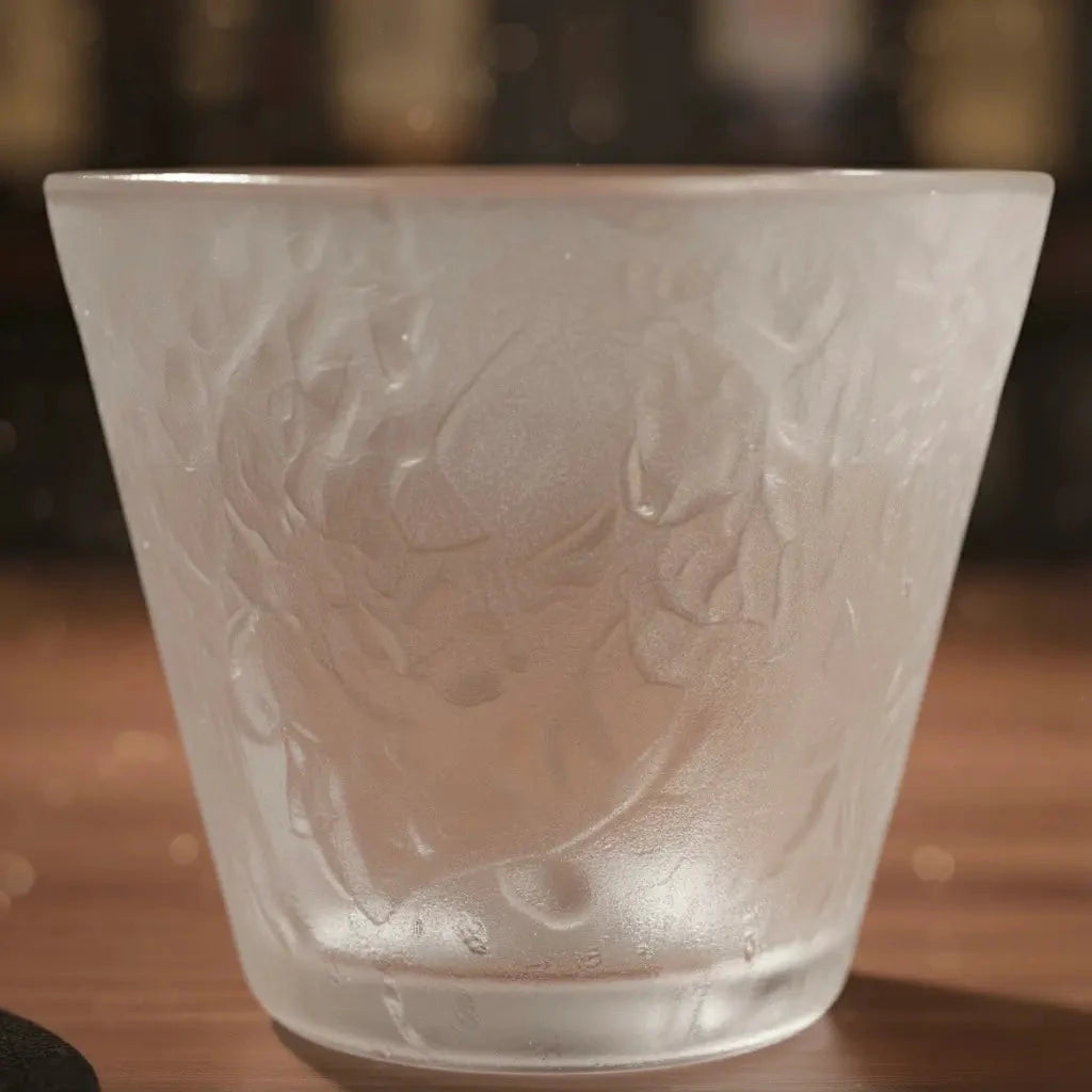 Close-up of the Hazy Snow Whisky Glass highlighting its unique frosted surface and texture.