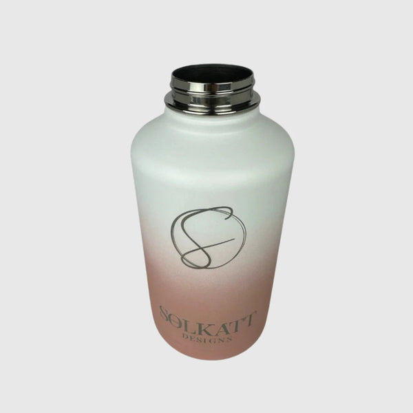 Coral Pink insulated water bottle close up with lid off - 1.9L (64oz) - Solkatt Designs