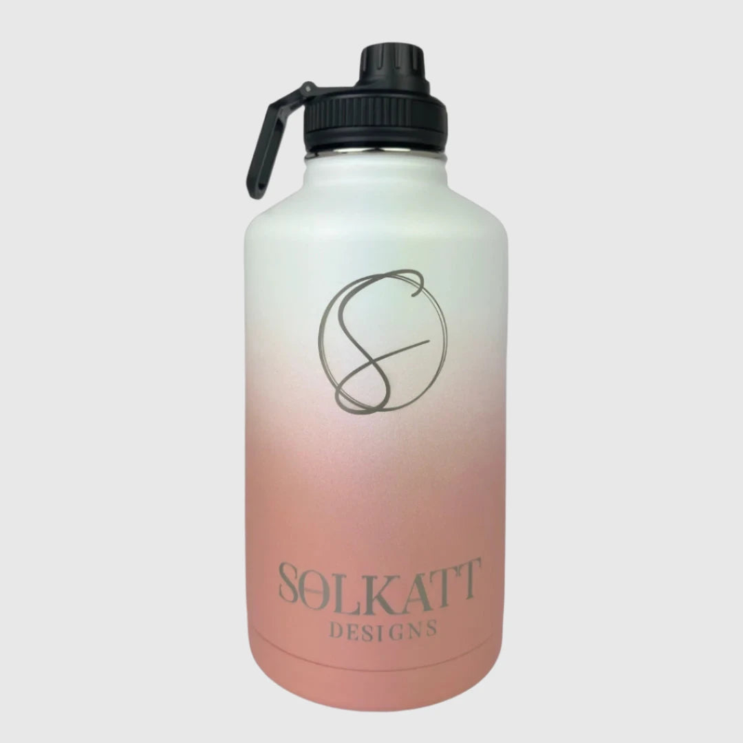 Coral Pink Insulated Water Bottle - 1.9L (64oz) Stainless Steel - Solkatt Designs