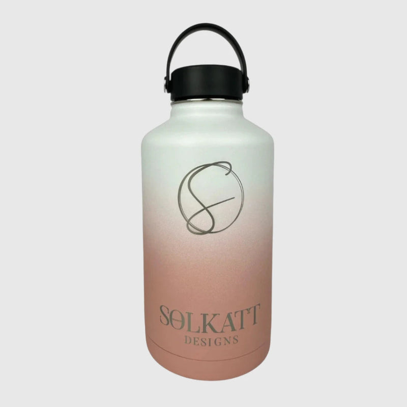 Coral Pink insulated water bottle wide mouth lid front view - 1.9L (64oz) - Solkatt Designs