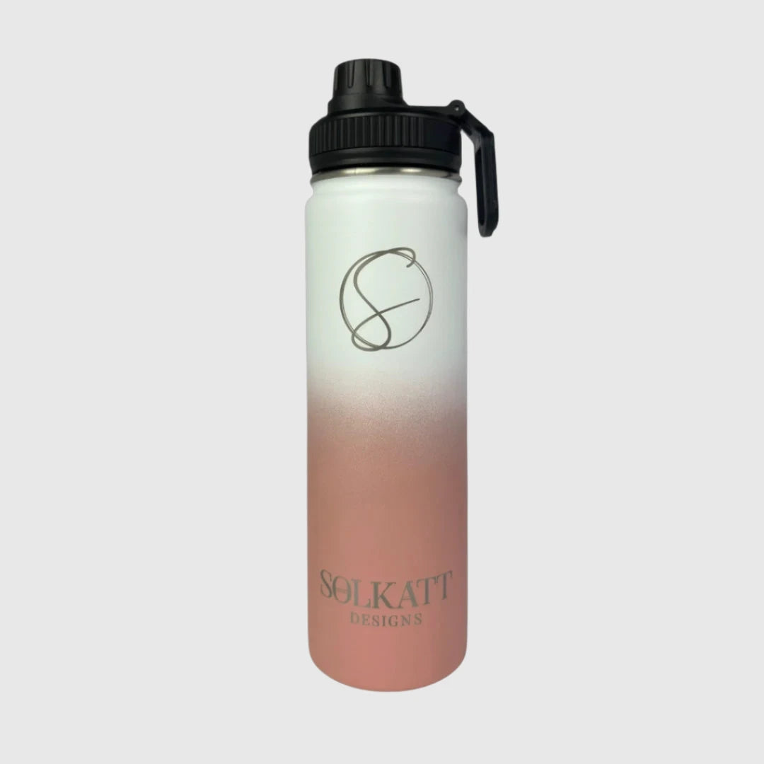 Coral Pink Insulated Water Bottle - 650ml (22oz) Stainless Steel - Solkatt Designs