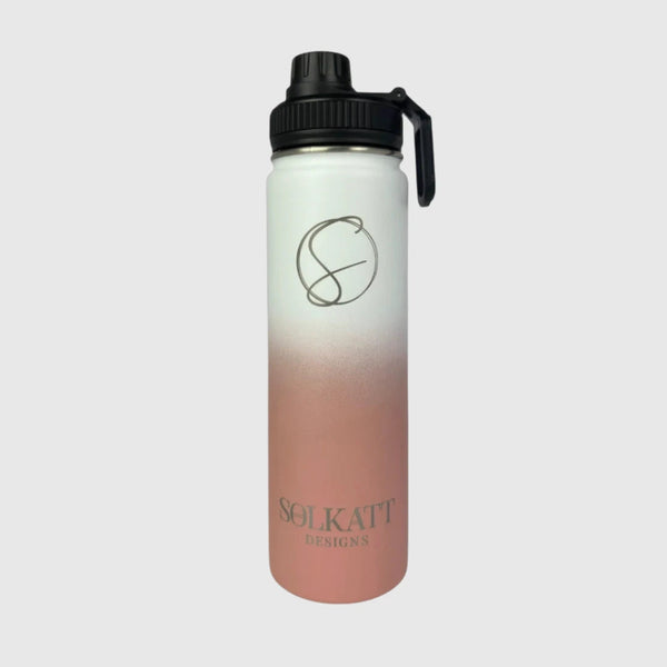 Coral Pink insulated water bottle front view - 650ml - Solkatt Designs