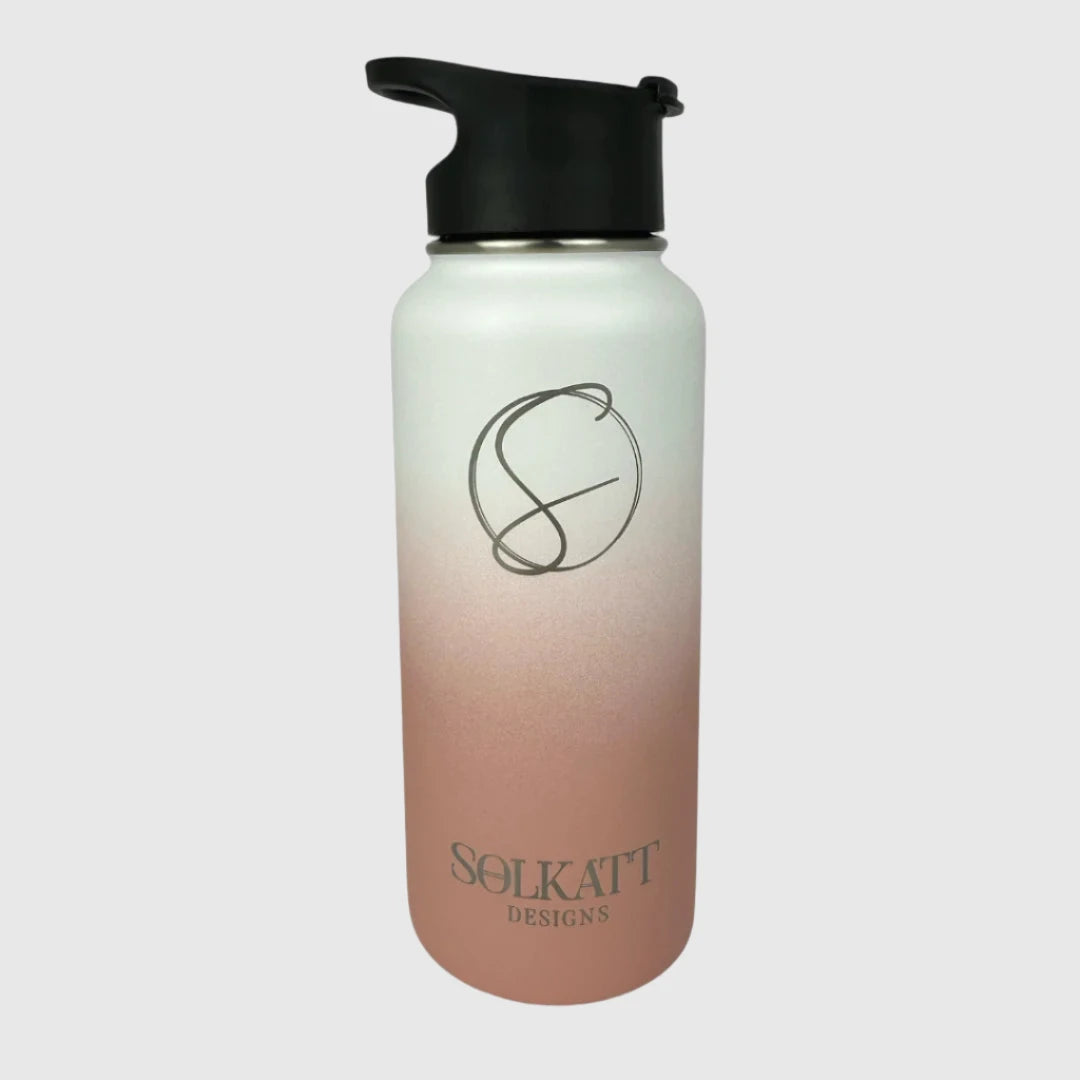 Coral Pink insulated water bottle flip top lid front view - 950ml - Solkatt Designs
