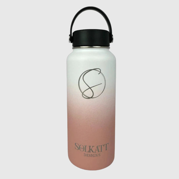 Coral Pink insulated water bottle wide mouth lid front view - 950ml - Solkatt Designs