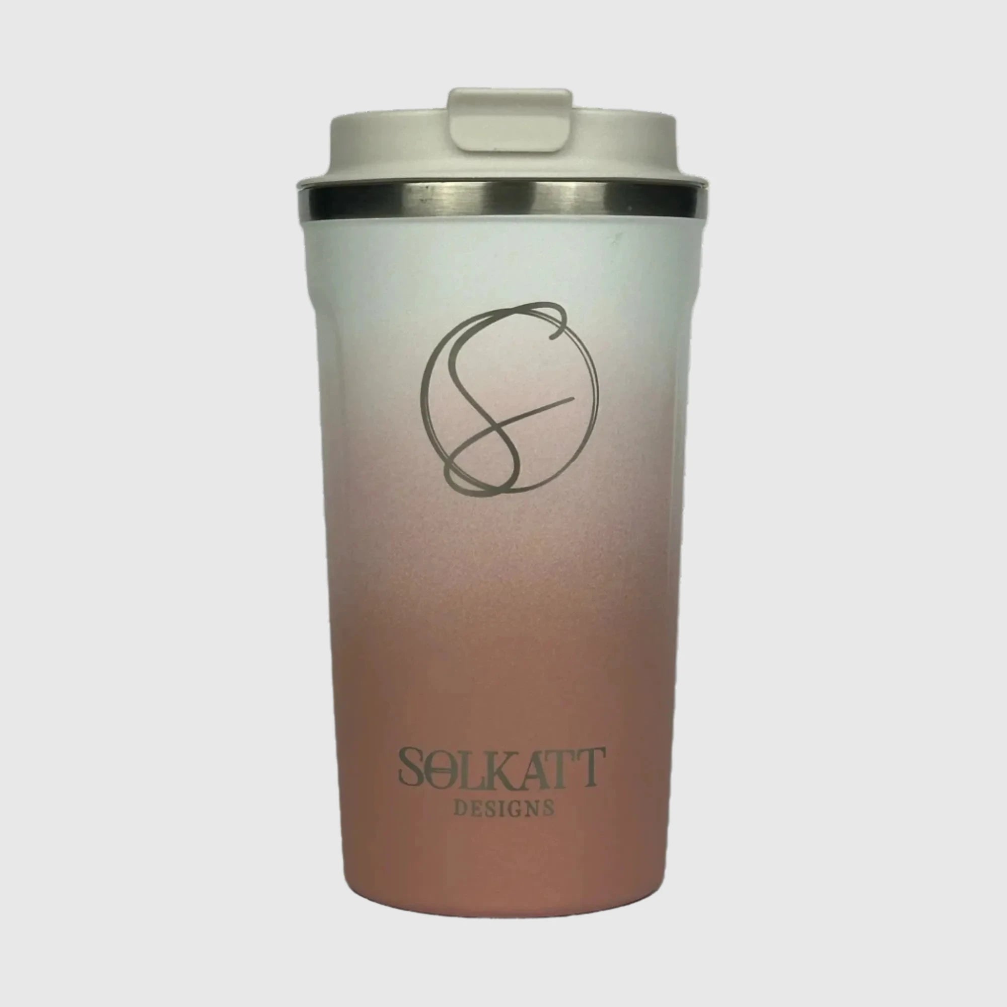 Coral Pink Insulated Travel Coffee Cup - 500ml Stainless Steel - Solkatt Designs 