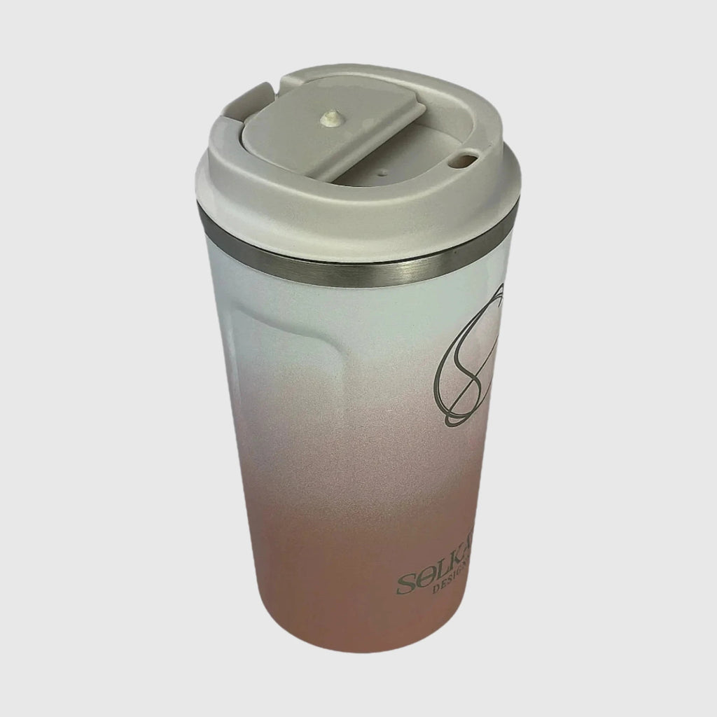 Coral Pink Insulated Travel Coffee Cup - 500ml Stainless Steel - Solkatt Designs 