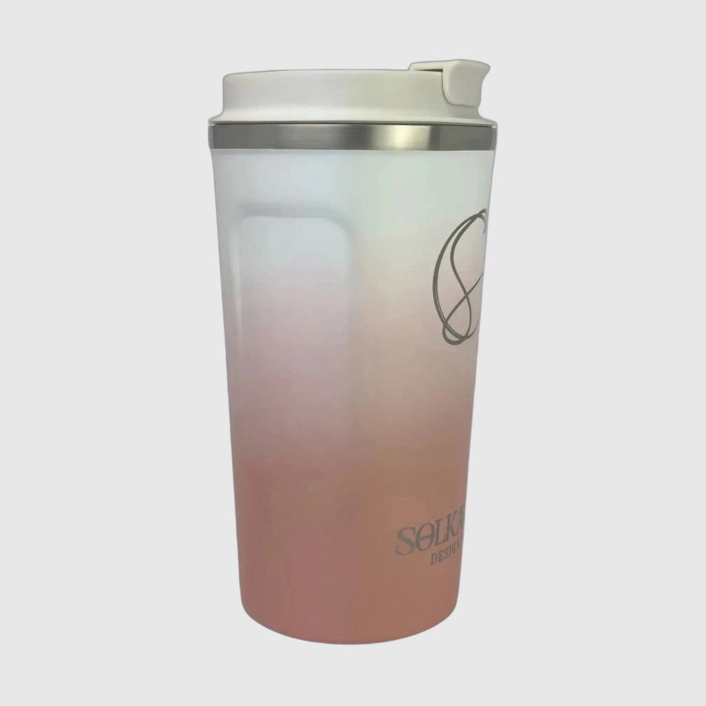 Coral Pink Insulated Travel Coffee Cup - 500ml Stainless Steel - Solkatt Designs 