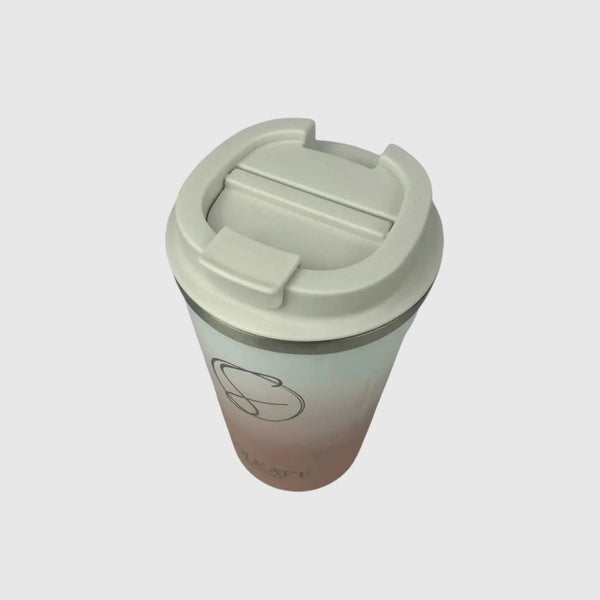Top view close-up of Coral Pink coffee cup sip lid – Solkatt Designs