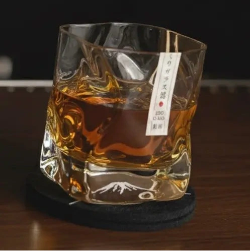 Crumple Whisky Glass - 260ml Japanese Style Tumbler with Wooden Gift Box