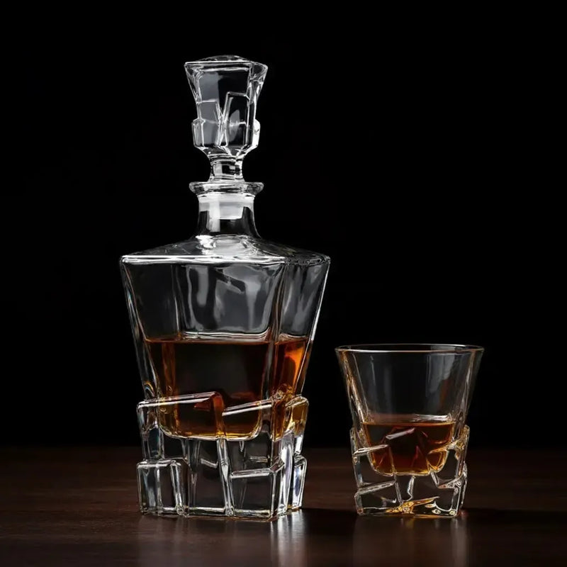 Crystal Rock Bottom decanter and whisky glass duo — perfect for bourbon, scotch, or gin pours.