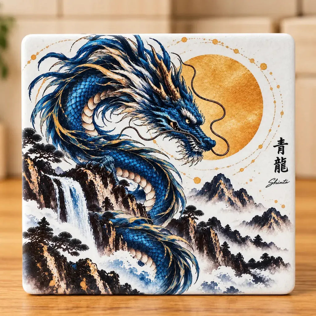 Azure Dragon Ceramic Coaster Set – Set of 4 - Solkatt Designs