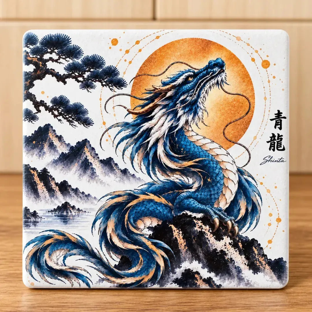 Azure Dragon Ceramic Coaster Set – Set of 4 - Solkatt Designs