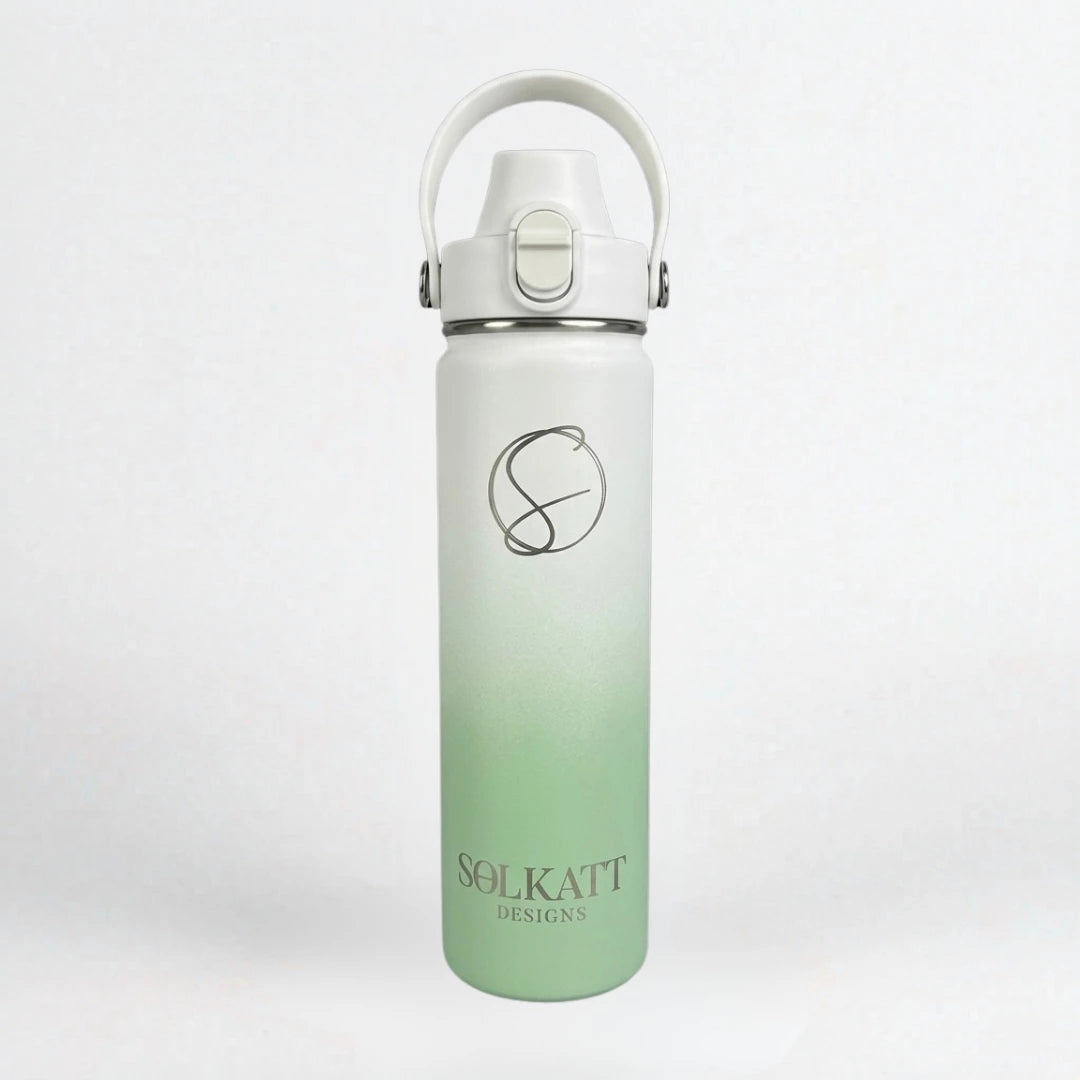 Pastel Green Insulated Water Bottle - 650ml (22oz) Stainless Steel - Solkatt Designs 